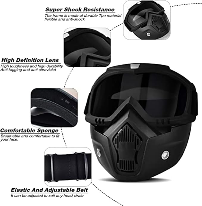 Face Mask for Bikers, Windproof, Dirt Shield, Adjustable Strap, Detachable